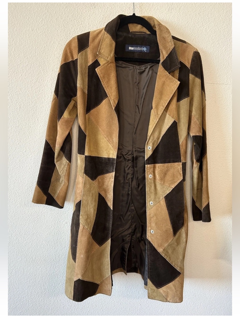 Vintage 90s Suede Patchwork Leather Coat Brown Tan Boho Y2K Small Penny Lane - Picture 6 of 16